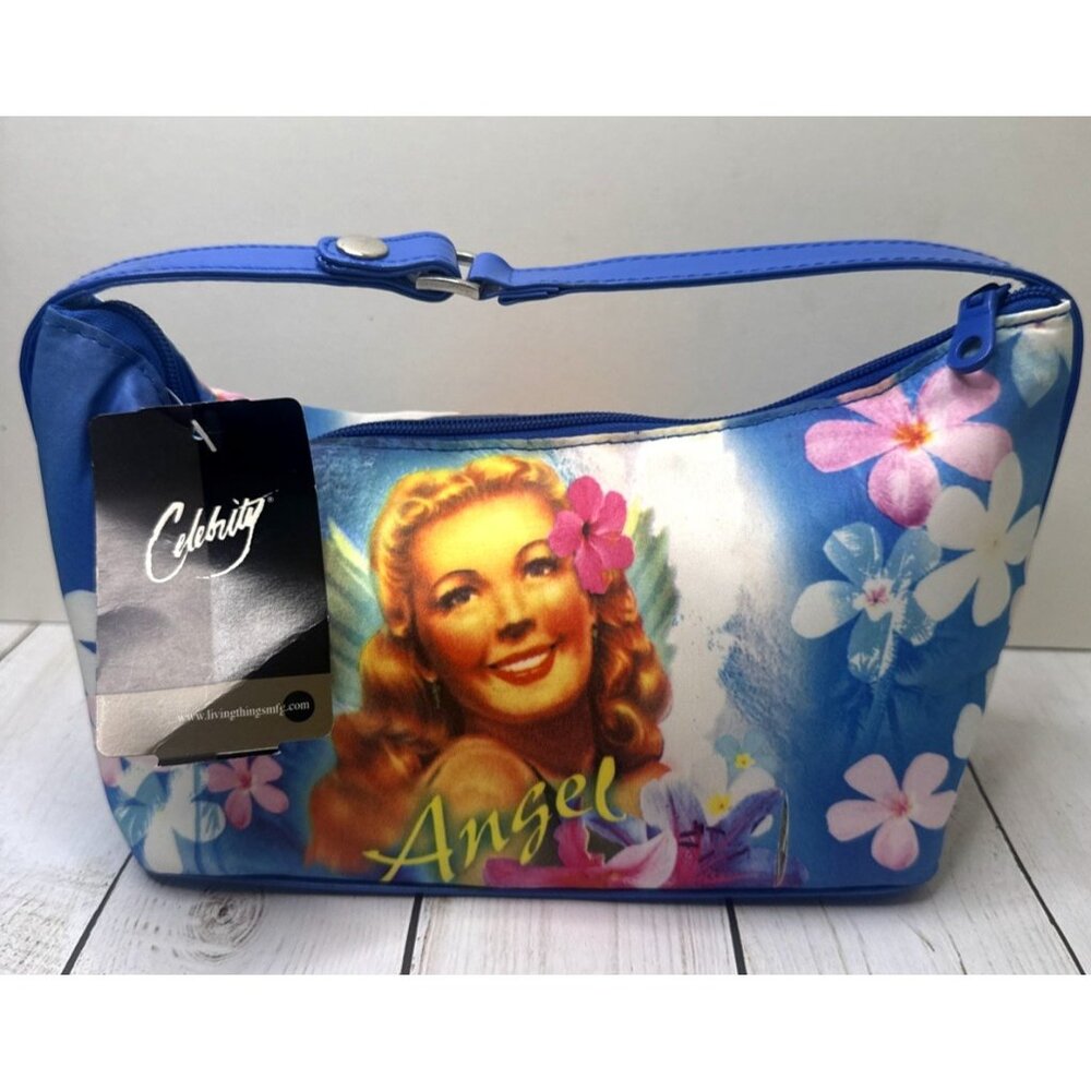 Celebrity Angel Floral & Portrait Purse Makeup Tote 9”x6”x5” NWT CHARITY